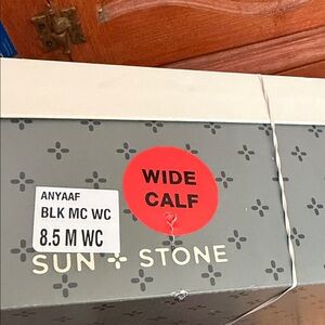 Sun + Stone Black and Red Wide Calf Boots Box Detail